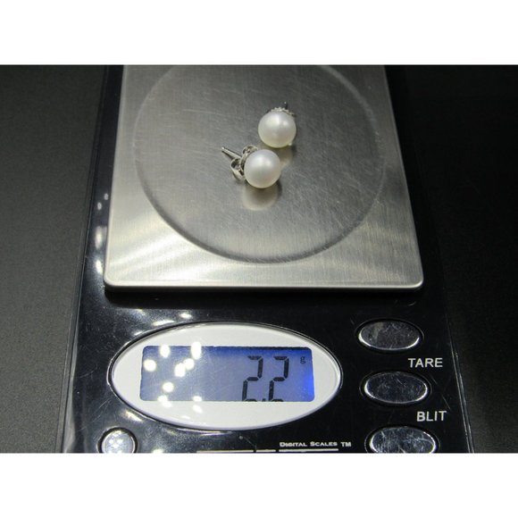 Sterling Silver White Pearl Simple Stud Earrings Vintage Wedding Engagement - Picture 6 of 6